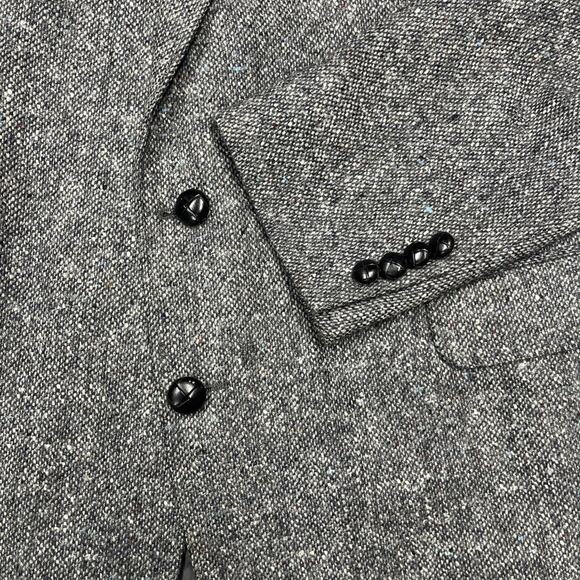 Vintage Stanford Executive Virgin Wool Black/Gray Tweed Blazer Jacket Size 46L - Picture 4 of 16